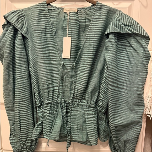 Ulla Johnson Ophelia Blouse NWT Teal Striped - Picture 1 of 5